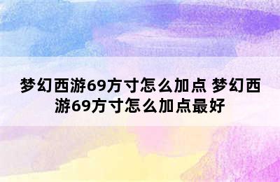 梦幻西游69方寸怎么加点 梦幻西游69方寸怎么加点最好